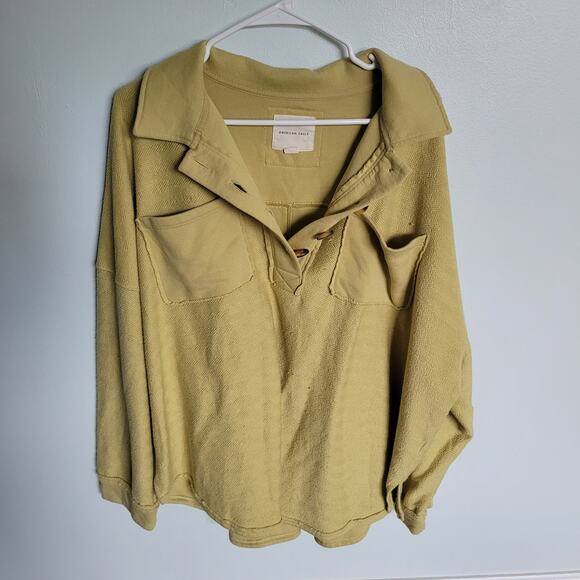 American Eagle AE Women's Large Textured Henly Sweatshirt Green Shirt - Picture 2 of 9